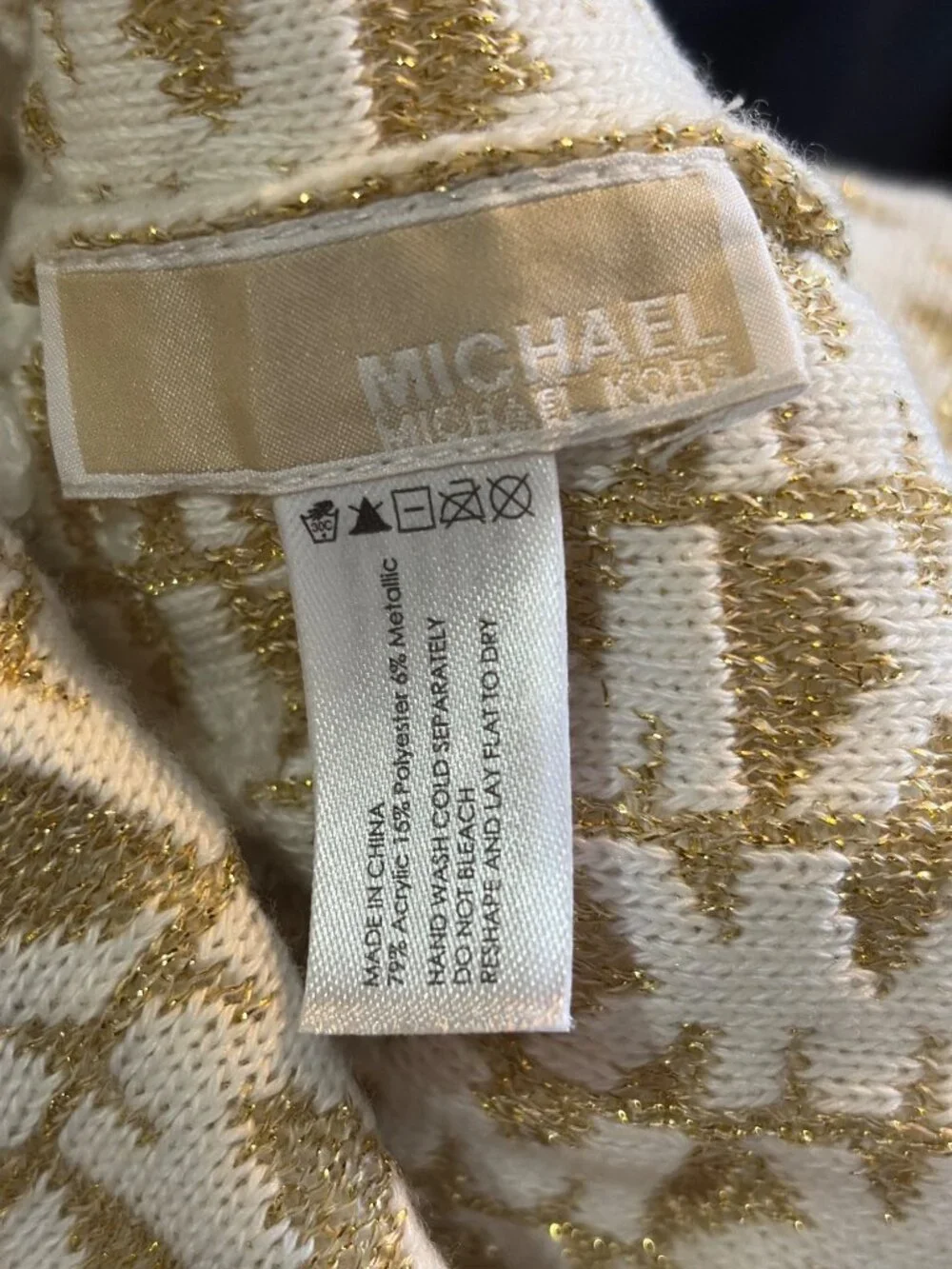 MK Knit Beanie Metallic Gold & White Ribbed Cuff Black & Silver Or White & Gold